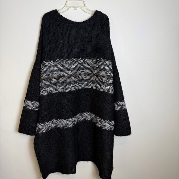 FREE PEOPLE Fair Isle Tunic Sweater Oversized High Low Alpaca Blend, Black | M/L - Picture 6 of 7